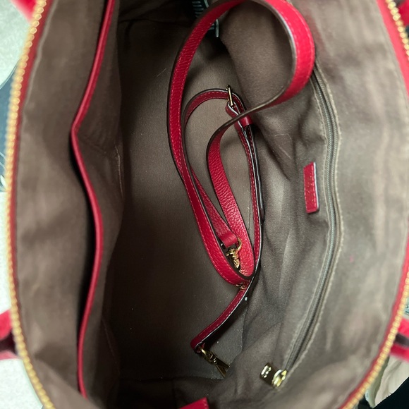 Ralph Lauren Red Leather Satchel With Crossbody Strap - Picture 13 of 14